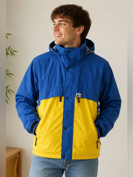 MEC Other - Vintage MEC Color Block Rain Jacket Blue Yellow Hooded Coat